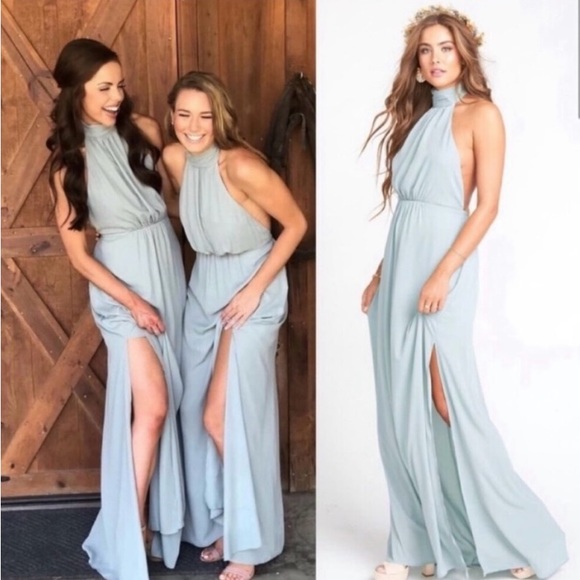 SHOW ME YOUR MUMU Collette Collar Halter Dress Silver Sage Crisp Size XXL. NWOT - Picture 9 of 9